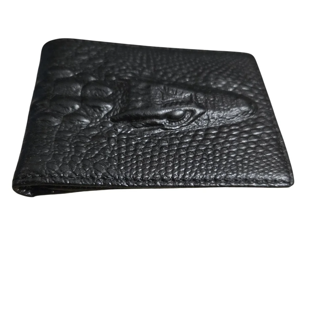 Crocodile Bifold Wallet Black 3D Embossed Crocodile Accessory #1447